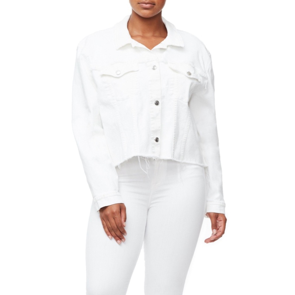 Good American White Cropped Denim Jacket